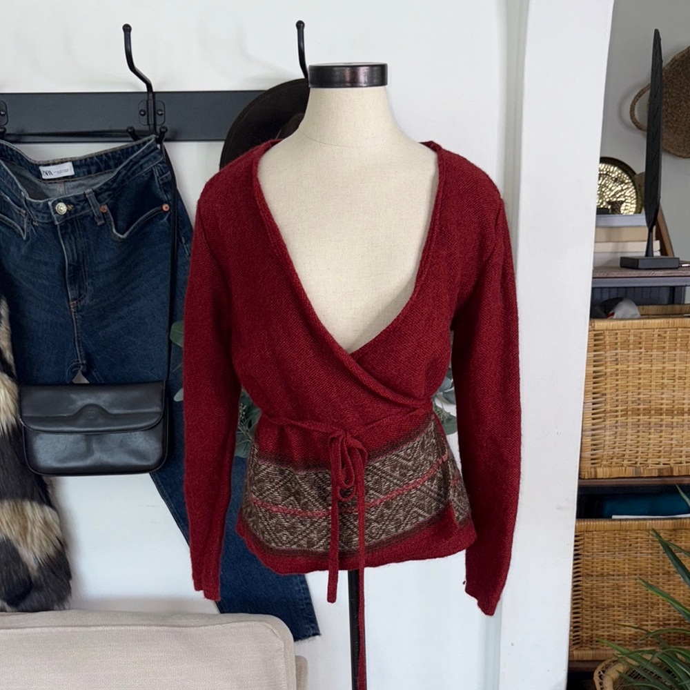 Alpaca 111 Women's Red Wrap Sweater size M